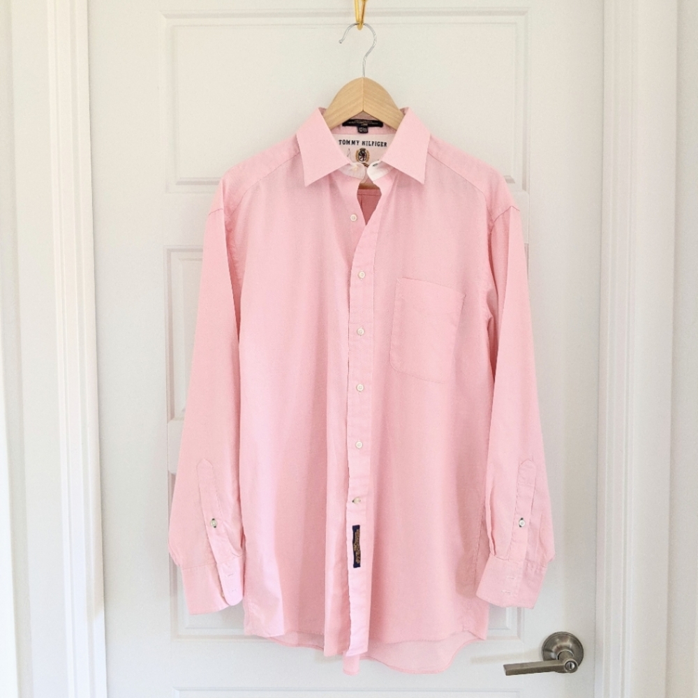 VTG Y2K Cotton Preppy Pink Long Sleeve‎ Button Up Shirt M Academia Minimalist